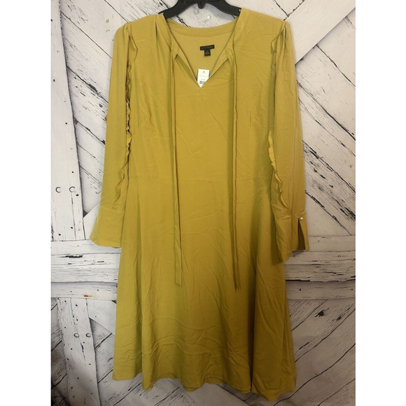 Ann Taylor Beautiful Gold Ruffle Long Sleeve Long Shirtdress SZ 16 *read* - Picture 2 of 11